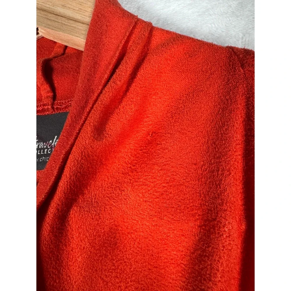 Chicos Travelers Collection Orange‎ Laser Cut Open Front Cardigan Slinky Size S